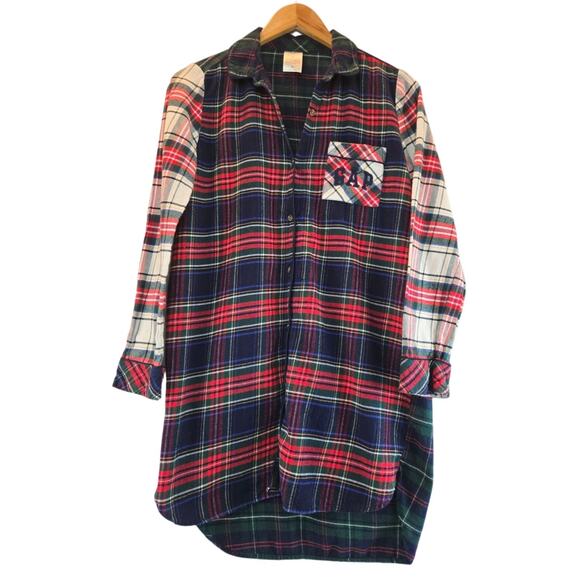 Gap Pendleton Christmas Nightshirt Plaid Womens XS Button Down Front Logo - Picture 1 of 7